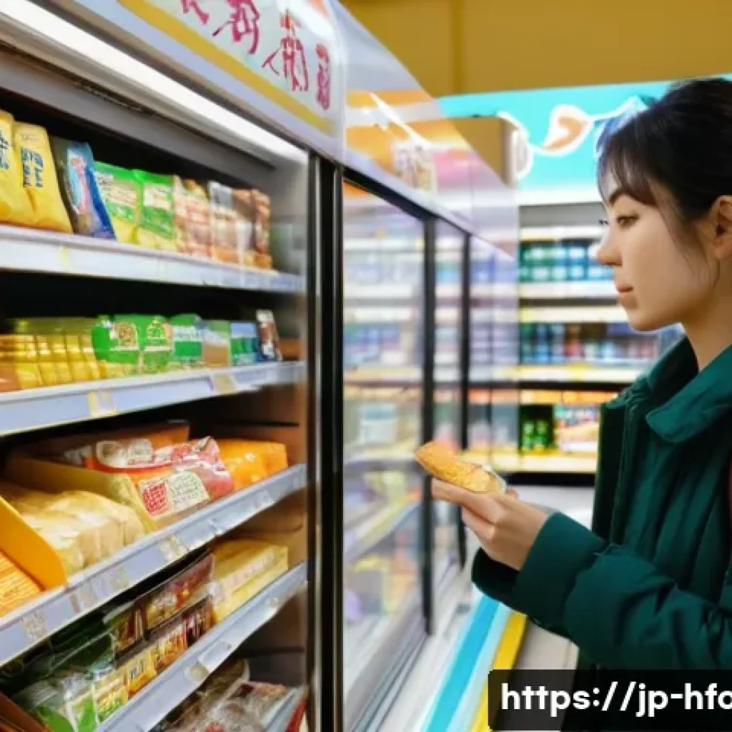 다이어트용 저칼로리 간식 비교 - **Prompt:** A brightly lit convenience store aisle in Japan. Focus on the snack selection, with clea...