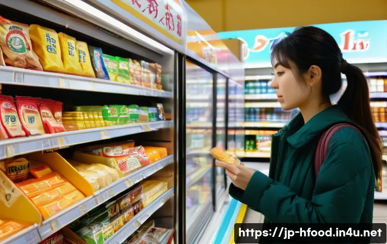 다이어트용 저칼로리 간식 비교 - **Prompt:** A brightly lit convenience store aisle in Japan. Focus on the snack selection, with clea...