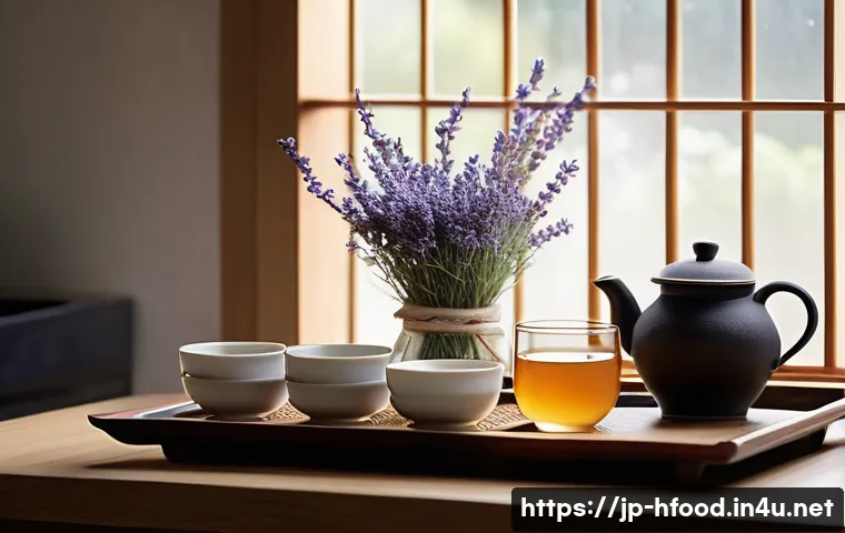 스트레스 해소를 돕는 음식 - A serene Japanese kitchen scene featuring a modern breakfast table set with a bowl of yogurt topped ...