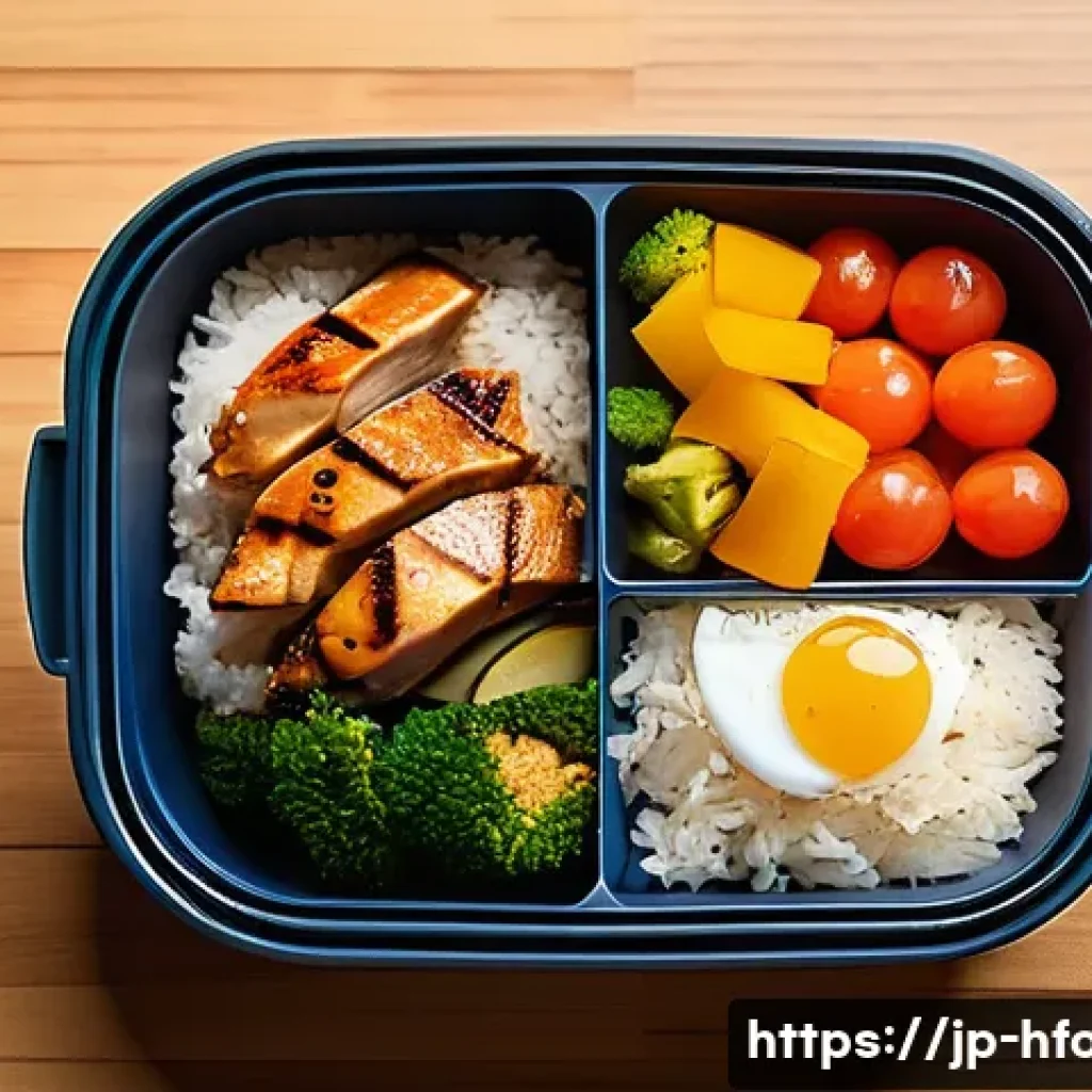 다이어트 도시락 배달 서비스 비교 - A modern Japanese kitchen scene featuring a neatly arranged diet bento delivery meal on a wooden tab...