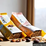 유기농 에너지 바 브랜드 추천 - Photorealistic editorial product scene of three premium organic energy bars in elegant unbranded kra...